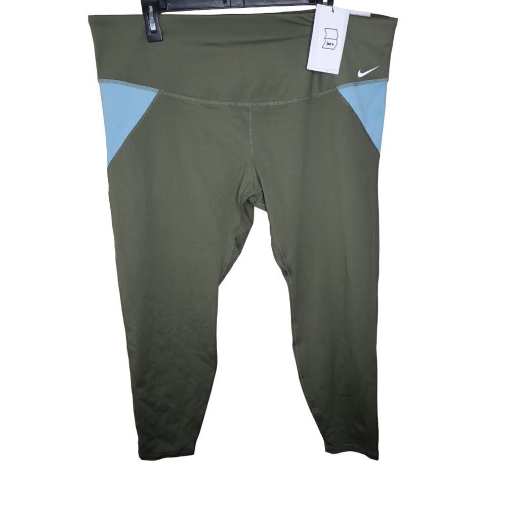New Nike one tight Fit mid rise full length Green and Yellow Leggings SZ 2X - Picture 1 of 8